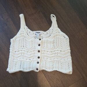 RSQ Cream Crochet Knit Tank Top